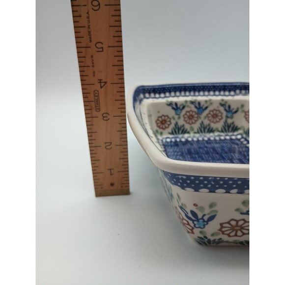 Boleslawiec Polish Pottery Blue White Floral Rectangular Dish 10 x 7.5 inches - Picture 7 of 7